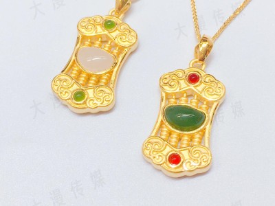 足金999镶嵌精选和田碧玉/白玉